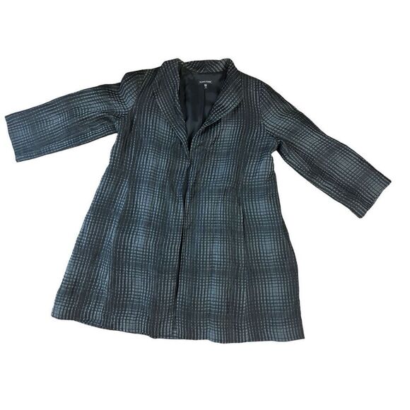 Eileen Fisher Womens Black/Gray Check 3/4 Sleeve Open Jacket w/Pockets Sz M - Picture 1 of 10